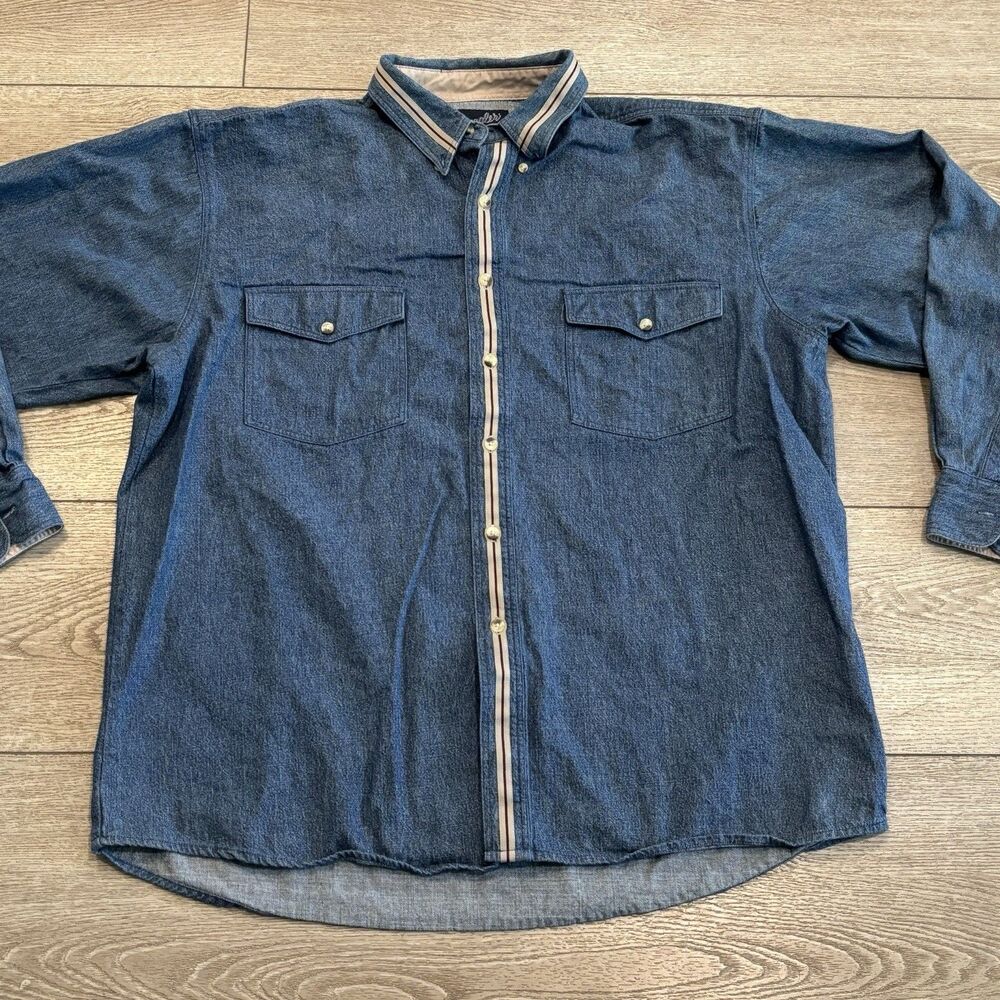 Wrangler Denim Button Down Shirt Mens‎ XL Long Sleeve Workwear Western Vintage